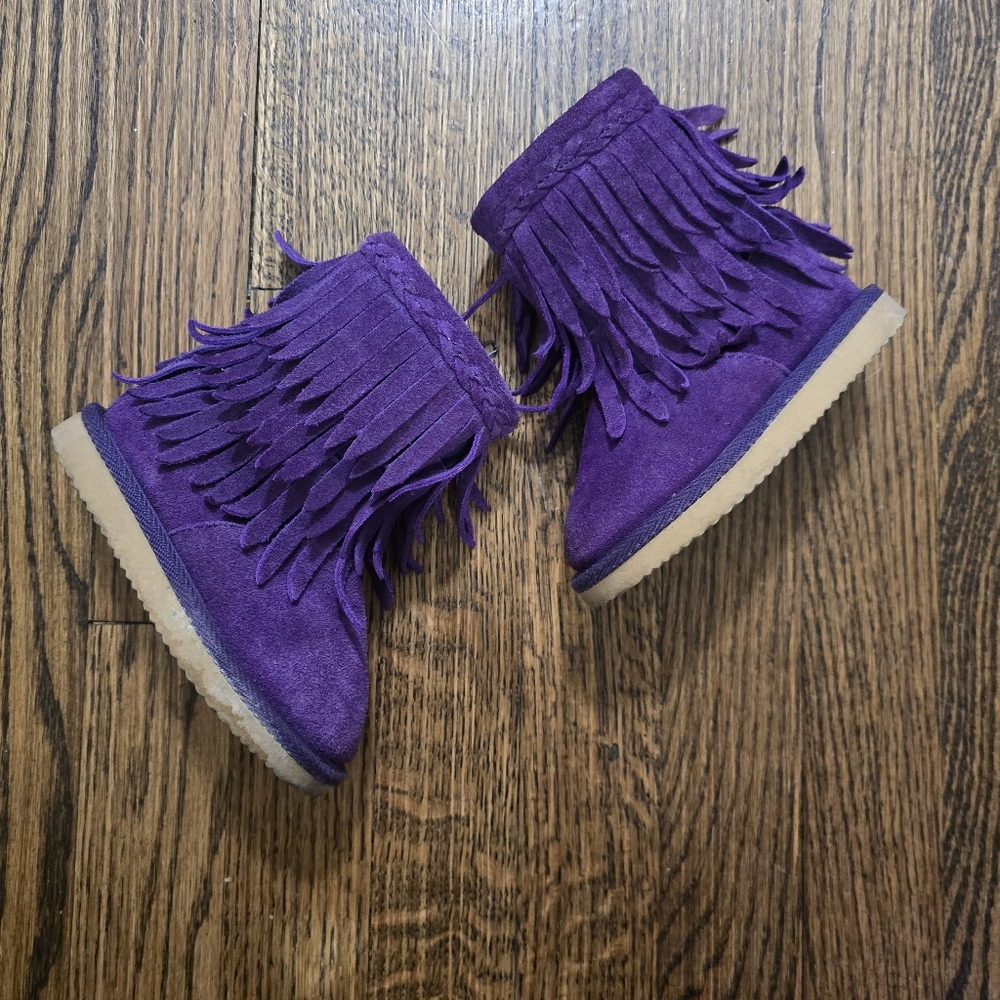 Tucker + Tate Boots Kids 6 Purple Suede Fringe Pull On Lined
